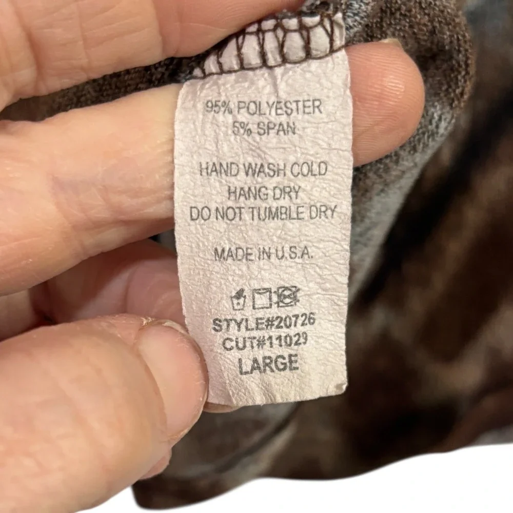 Daytrip Brown Boho Aztec Print Cowl Neck Long Sleeve Top Womens Sz L USA Stretch - Picture 6 of 6